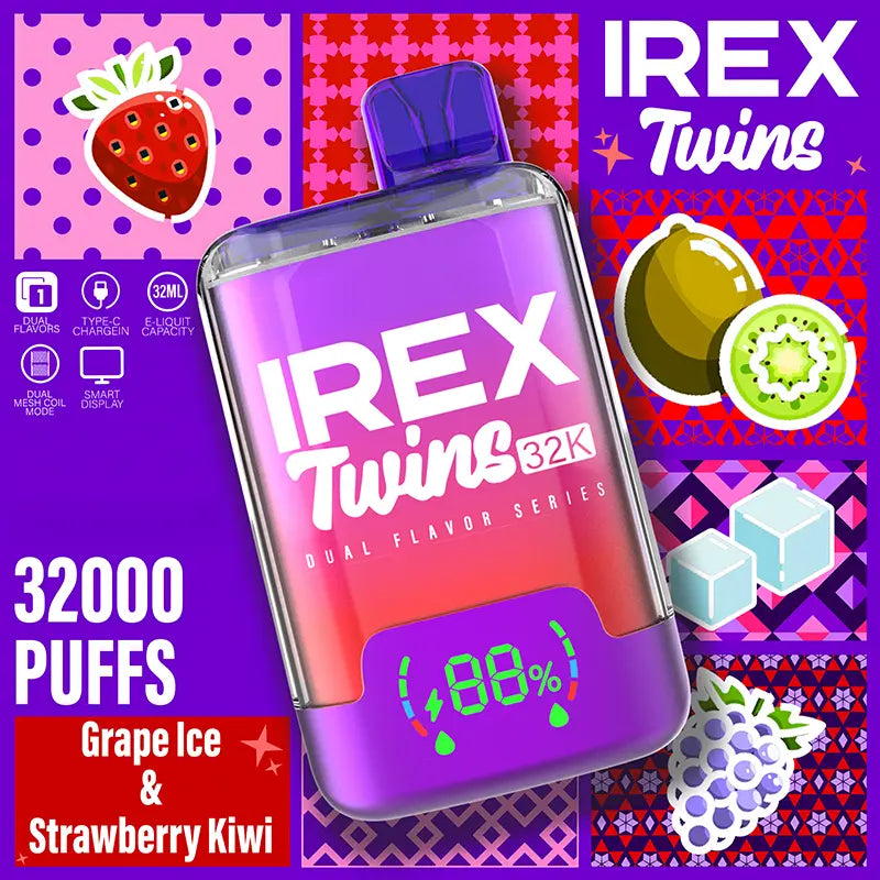 IREX  Twins 32k puffs Disposable Vape  Strawberry-kiwiGrap