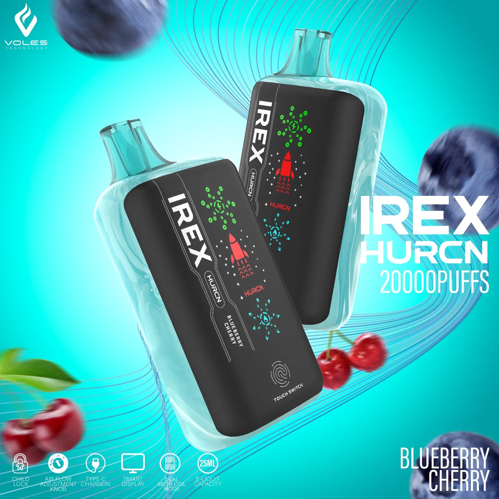 IREX Hurcn Box 20000 puffs Disposable Vape  blueberry-cherry