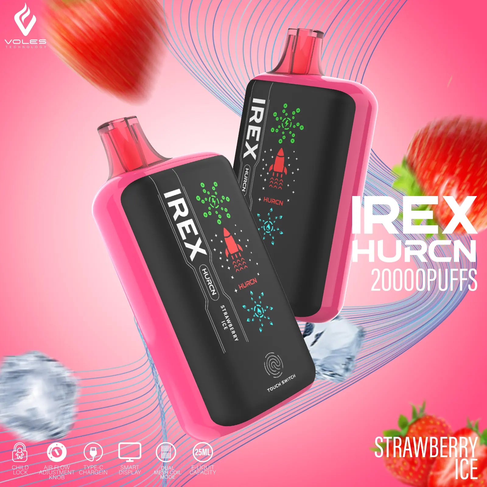 IREX Hurcn Box 20000 puffs Disposable Vape  strawberry-ice